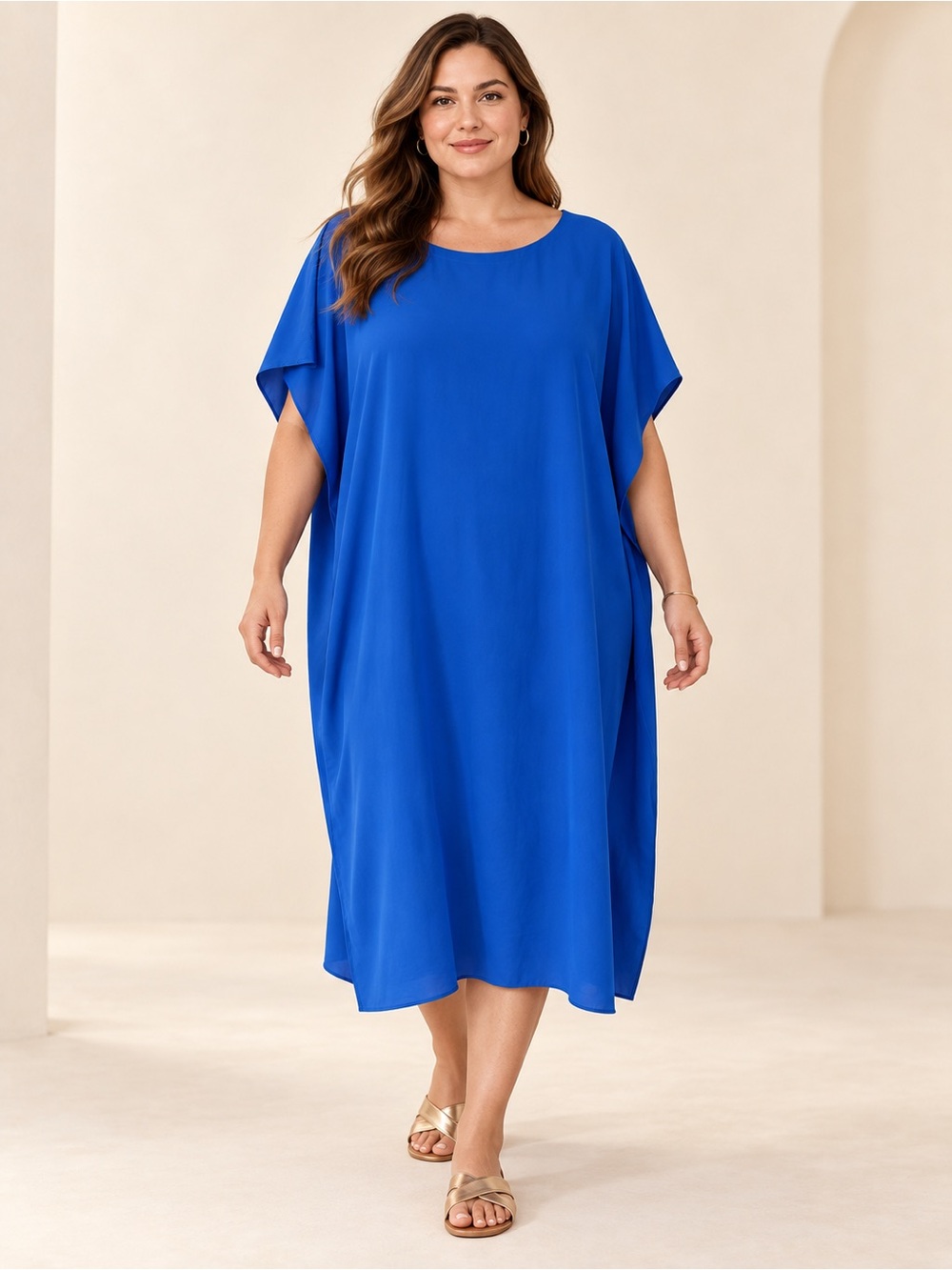 Eileen Fisher Georgette Silk Dress Womens Medium Royal Blue size XL